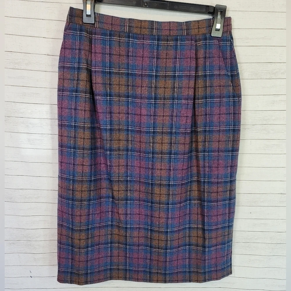 PENDLETON 100% WOOL PLAID VINTAGE PENCIL SKIRT, SZ 10 PETITE